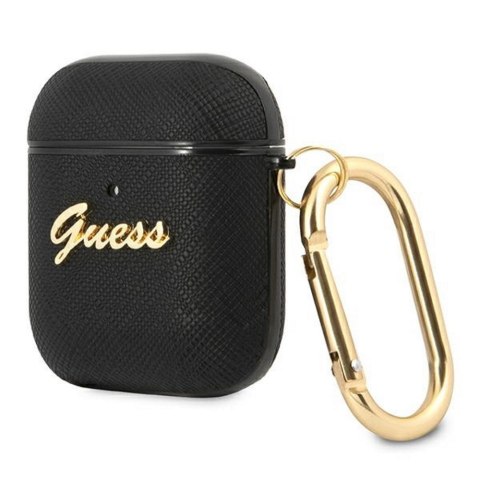Guess etui do AirPods GUA2SASMK czarne Saffiano Script Metal Collection Guess etui do AirPods GUA2SASMK czarne Saffiano Script Metal Collection