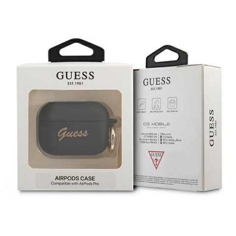 Guess etui do AirPods Pro GUAPSSSK czarne Silicone Vintage Script Guess etui do AirPods Pro GUAPSSSK czarne Silicone Vintage Script