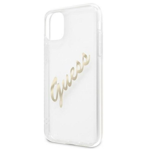 Guess nakładka do iPhone 12 Pro Max 6,7" GUHCP12LKTRSVGO przezroczysta hard case Vintage Script Gold