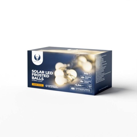 Łańcuch świetlny Solarny LED MLECZNE KULKI SFB61 6,5m 30 kulek biały ciepły Forever Light Łańcuch świetlny Solarny LED MLECZNE KULKI SFB61 6,5m 30 kulek biały ciepły Forever Light