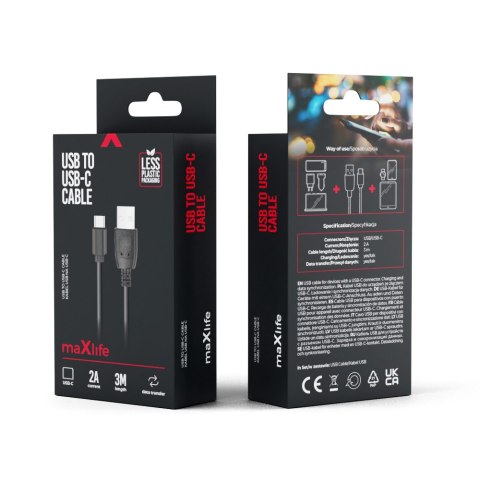 Maxlife kabel USB - USB-C 3,0 m 2A czarny Maxlife kabel USB - USB-C 3,0 m 2A czarny