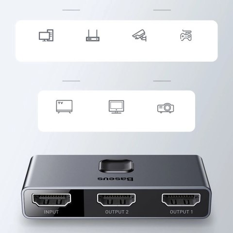 Baseus dwukierunkowy przełącznik rozdzielacz splitter switcher HDMI - 2x HDMI 4K / 30 Hz szary (CAHUB-BC0G) Baseus dwukierunkowy przełącznik rozdzielacz splitter switcher HDMI - 2x HDMI 4K / 30 Hz szary (CAHUB-BC0G)
