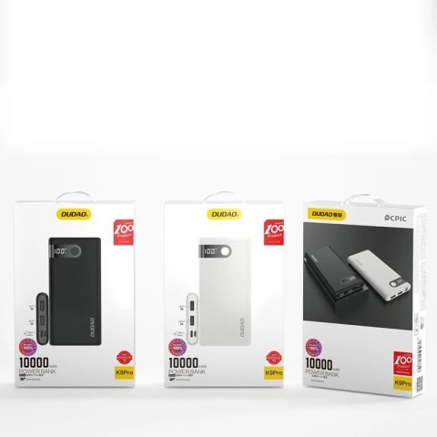 Dudao powerbank 10000 mAh 2x USB / USB Typ C / micro USB 2 A z ekranem LED biały (K9Pro-01) Dudao powerbank 10000 mAh 2x USB / USB Typ C / micro USB 2 A z ekranem LED biały (K9Pro-01)