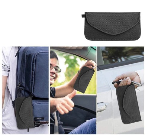 Etui antykradzieżowe na klucze samochodowe telefon blokujące fale radiowe Faraday Box klatka Faradaya 20 cm x 11 cm czarny Etui antykradzieżowe na klucze samochodowe telefon blokujące fale radiowe Faraday Box klatka Faradaya 20 cm x 11 cm czarny