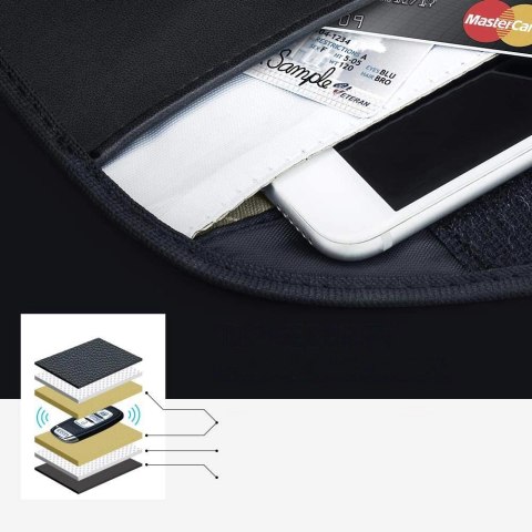 Etui antykradzieżowe na klucze samochodowe telefon blokujące fale radiowe Faraday Box klatka Faradaya 20 cm x 11 cm czarny Etui antykradzieżowe na klucze samochodowe telefon blokujące fale radiowe Faraday Box klatka Faradaya 20 cm x 11 cm czarny