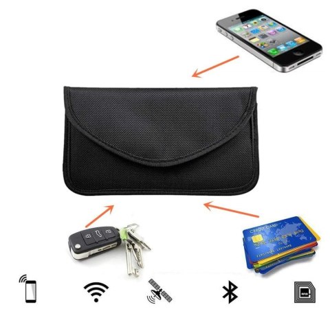 Etui antykradzieżowe na klucze samochodowe telefon blokujące fale radiowe Faraday Box klatka Faradaya 20 cm x 11 cm czarny Etui antykradzieżowe na klucze samochodowe telefon blokujące fale radiowe Faraday Box klatka Faradaya 20 cm x 11 cm czarny