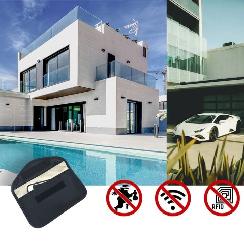 Etui antykradzieżowe na klucze samochodowe telefon blokujące fale radiowe Faraday Box klatka Faradaya 20 cm x 11 cm czarny Etui antykradzieżowe na klucze samochodowe telefon blokujące fale radiowe Faraday Box klatka Faradaya 20 cm x 11 cm czarny