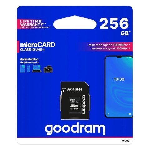 Goodram Microcard 256 GB karta pamięci micro SD XC UHS-I class 10, adapter SD (M1AA-2560R12) Goodram Microcard 256 GB karta pamięci micro SD XC UHS-I class 10, adapter SD (M1AA-2560R12)