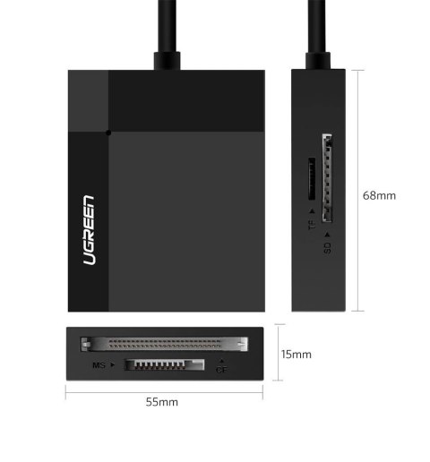 Czytnik kart pamięci Ugreen CR125 SD / micro SD / CF / MS z kablem USB 3.0 0.5m - czarny Czytnik kart pamięci Ugreen CR125 SD / micro SD / CF / MS z kablem USB 3.0 0.5m - czarny