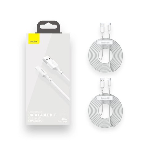 Baseus 2x kabel USB - USB Typ C szybkie ładowanie Power Delivery Quick Charge 40 W 5 A 1,5 m biały (TZCATZJ-02) Baseus 2x kabel USB - USB Typ C szybkie ładowanie Power Delivery Quick Charge 40 W 5 A 1,5 m biały (TZCATZJ-02)