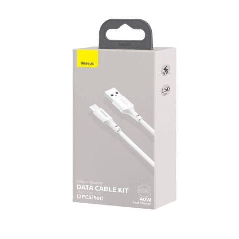 Baseus 2x kabel USB - USB Typ C szybkie ładowanie Power Delivery Quick Charge 40 W 5 A 1,5 m biały (TZCATZJ-02) Baseus 2x kabel USB - USB Typ C szybkie ładowanie Power Delivery Quick Charge 40 W 5 A 1,5 m biały (TZCATZJ-02)
