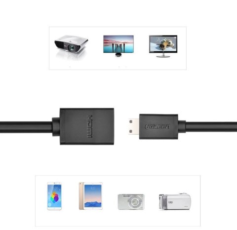 Ugreen kabel adapter przejściówka HDMI (żeński) - mini HDMI (męski) 4K 60 Hz Ethernet HEC ARC audio 32 kanały 22 cm czarny (2013 Ugreen kabel adapter przejściówka HDMI (żeński) - mini HDMI (męski) 4K 60 Hz Ethernet HEC ARC audio 32 kanały 22 cm czarny (2013