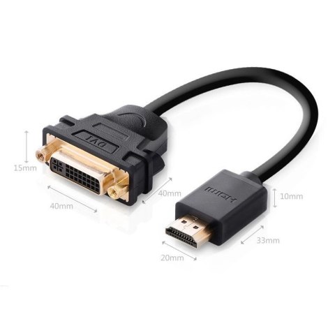 Ugreen kabel przewód adapter przejściówka DVI 24+5 pin (żeński) - HDMI (męski) 22 cm czarny (20136) Ugreen kabel przewód adapter przejściówka DVI 24+5 pin (żeński) - HDMI (męski) 22 cm czarny (20136)