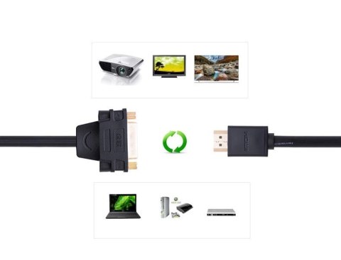 Ugreen kabel przewód adapter przejściówka DVI 24+5 pin (żeński) - HDMI (męski) 22 cm czarny (20136) Ugreen kabel przewód adapter przejściówka DVI 24+5 pin (żeński) - HDMI (męski) 22 cm czarny (20136)
