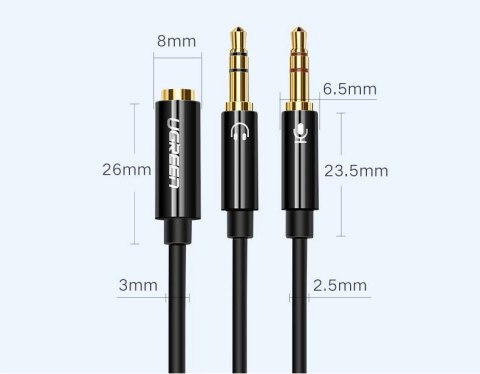 Ugreen kabel rozdzielacz AUX 3,5 mm mini jack (żeński) - 2x 3,5 mm mini jack (męski - mikrofon i słuchawki) czarny (AV140 20899) Ugreen kabel rozdzielacz AUX 3,5 mm mini jack (żeński) - 2x 3,5 mm mini jack (męski - mikrofon i słuchawki) czarny (AV140 20899)
