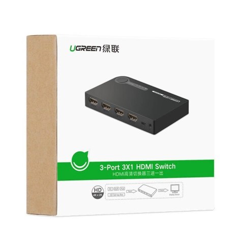 Ugreen przełącznik rozdzielacz splitter switch HDMI - 3x HDMI 3D 4K 7,5 Gbps 36 bit na kanał czarny (40234) Ugreen przełącznik rozdzielacz splitter switch HDMI - 3x HDMI 3D 4K 7,5 Gbps 36 bit na kanał czarny (40234)