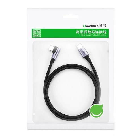 Kabel Ugreen US255 50123 USB-C (prosty) / USB-C (kątowy) PD QC 60W 3A 1m - szary Kabel Ugreen US255 50123 USB-C (prosty) / USB-C (kątowy) PD QC 60W 3A 1m - szary