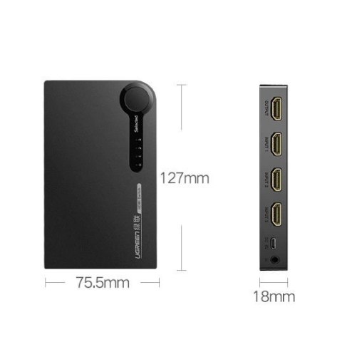 Ugreen przełącznik rozdzielacz splitter switch HDMI - 3x HDMI 3D 4K 7,5 Gbps 36 bit na kanał czarny (40234) Ugreen przełącznik rozdzielacz splitter switch HDMI - 3x HDMI 3D 4K 7,5 Gbps 36 bit na kanał czarny (40234)