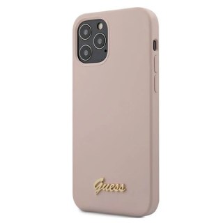 Etui Guess Silicone Script Gold Logo na iPhone 12 Pro Max - jasnoróżowe