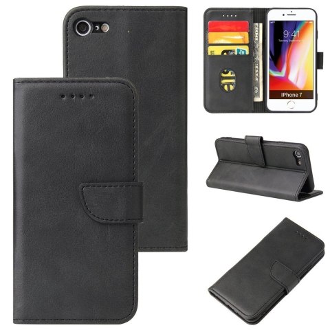 Magnet Case elegancki futerał etui pokrowiec z klapką i funkcją podstawki iPhone SE 2022 / SE 2020 / iPhone 8 / iPhone 7 czarny