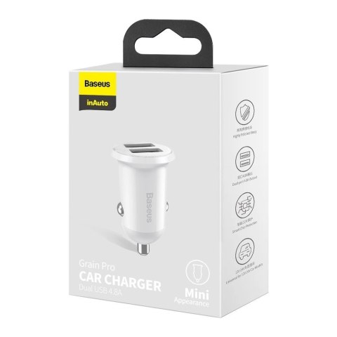 Baseus Grain Pro ładowarka samochodowa 2x USB 4,8 A biały (CCALLP-02) Baseus Grain Pro ładowarka samochodowa 2x USB 4,8 A biały (CCALLP-02)