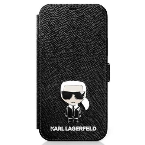 Etui Karl Lagerfeld Saffiano Ikonik Metal na iPhone 12 mini - czarne Etui Karl Lagerfeld Saffiano Ikonik Metal na iPhone 12 mini - czarne