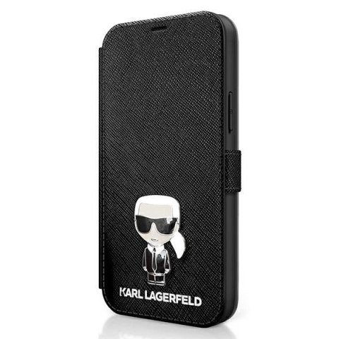 Etui Karl Lagerfeld Saffiano Ikonik Metal na iPhone 12 mini - czarne Etui Karl Lagerfeld Saffiano Ikonik Metal na iPhone 12 mini - czarne