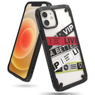 Ringke Fusion X Design etui pancerny pokrowiec z ramką iPhone 12 mini czarny (Ticket band) (XDAP0019)