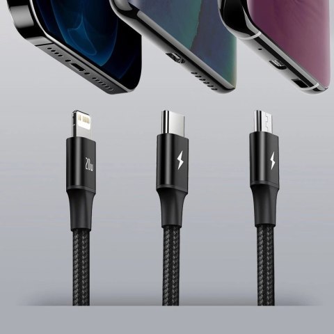 Kabel Baseus Rapid Series 3w1 USB-C - USB-C / Lightning / micro USB 20W PD 1.5m - zielony