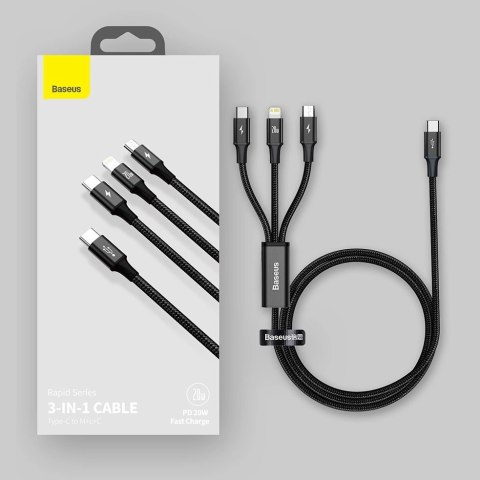 Kabel Baseus Rapid Series 3w1 USB-C - USB-C / Lightning / micro USB 20W PD 1.5m - zielony