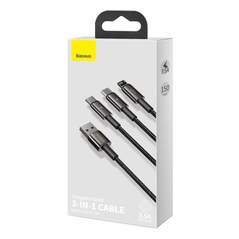 Baseus Tungsten 3w1 kabel USB - USB Typ C / Lightning / micro USB 3,5 A 1,5 m czarny (CAMLTWJ-01) Baseus Tungsten 3w1 kabel USB - USB Typ C / Lightning / micro USB 3,5 A 1,5 m czarny (CAMLTWJ-01)