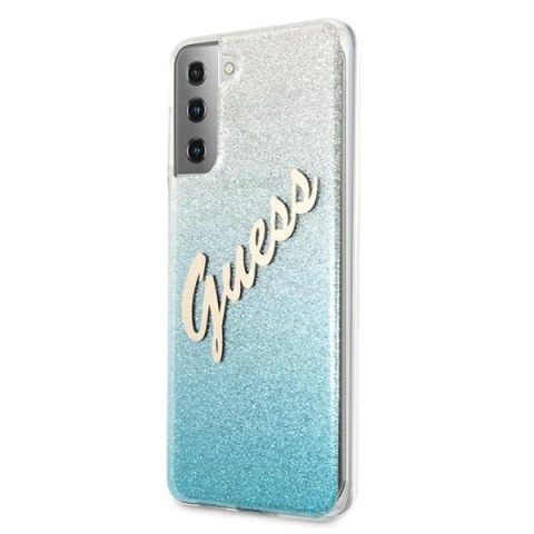 Etui Guess Glitter Gradient Script na Samsung Galaxy S21+ - niebieskie