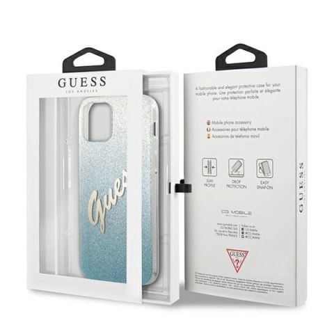 Etui Guess Glitter Gradient Script na iPhone 12 / iPhone 12 Pro - niebieskie