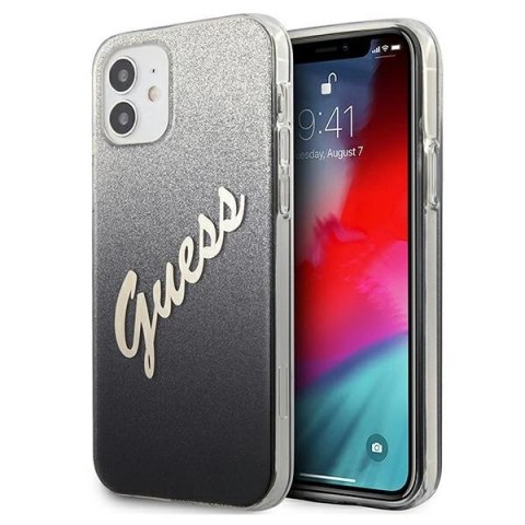 Etui Guess Glitter Gradient Script na iPhone 12 mini - czarne Etui Guess Glitter Gradient Script na iPhone 12 mini - czarne