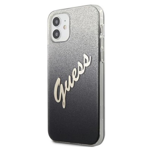 Etui Guess Glitter Gradient Script na iPhone 12 mini - czarne Etui Guess Glitter Gradient Script na iPhone 12 mini - czarne