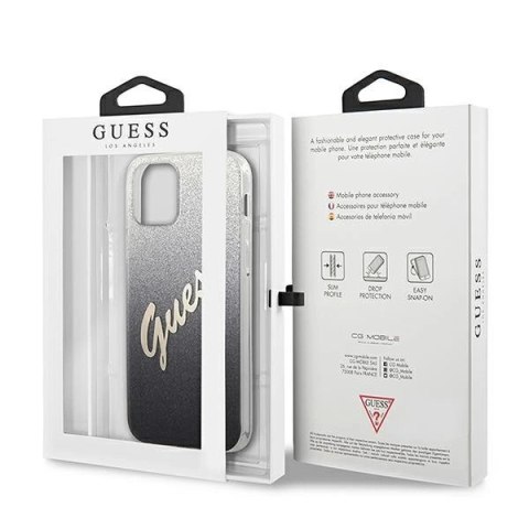 Etui Guess Glitter Gradient Script na iPhone 12 mini - czarne Etui Guess Glitter Gradient Script na iPhone 12 mini - czarne