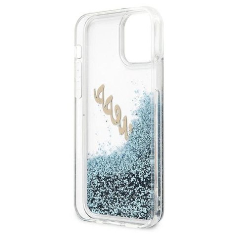 Etui Guess Glitter Vintage Script na iPhone 12 Pro Max - niebieskie