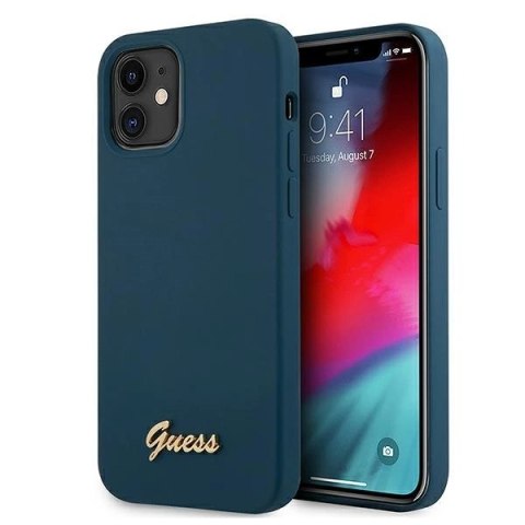 Etui Guess Metal Logo Script na iPhone 12 mini - niebieskie Etui Guess Metal Logo Script na iPhone 12 mini - niebieskie