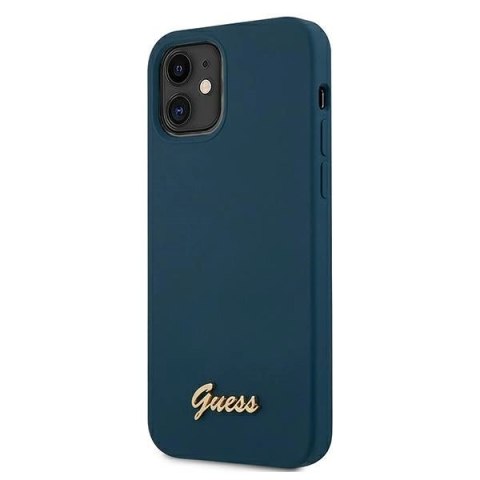 Etui Guess Metal Logo Script na iPhone 12 mini - niebieskie Etui Guess Metal Logo Script na iPhone 12 mini - niebieskie