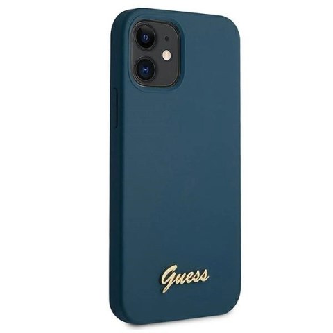 Etui Guess Metal Logo Script na iPhone 12 mini - niebieskie Etui Guess Metal Logo Script na iPhone 12 mini - niebieskie