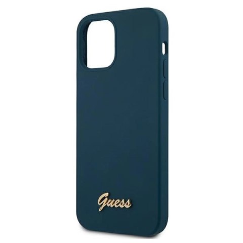 Etui Guess Metal Logo Script na iPhone 12 mini - niebieskie Etui Guess Metal Logo Script na iPhone 12 mini - niebieskie