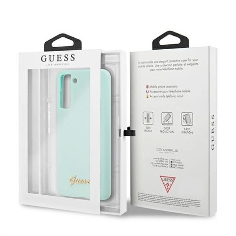Etui Guess Silicone Script Metal Logo na Samsung Galaxy S21+ - niebieskie