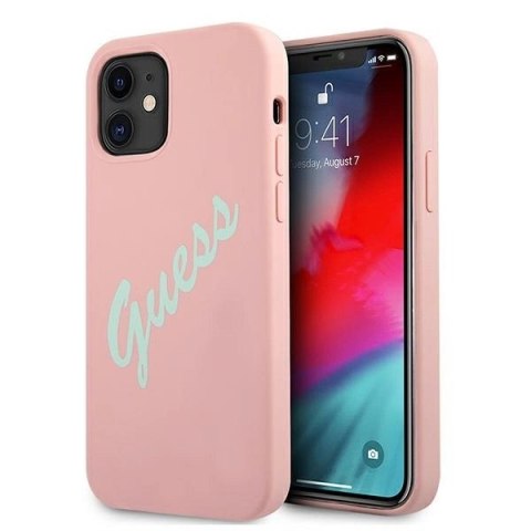 Etui Guess Silicone Vintage na iPhone 12 mini - różowo-zielone Etui Guess Silicone Vintage na iPhone 12 mini - różowo-zielone
