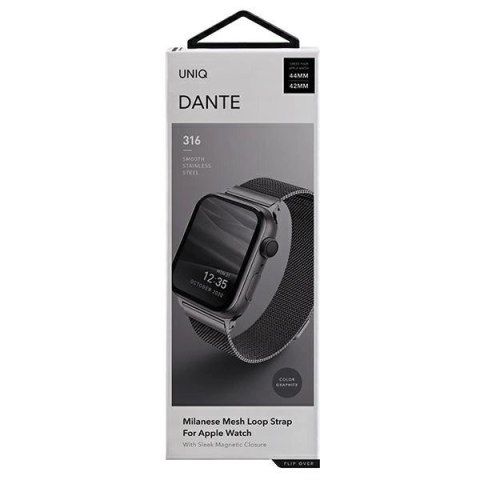 Pasek Uniq Dante Stainless Steel na Apple Watch 1/2/3/4/5/6/7/8/SE/SE2 42/44/45mm - grafitowy