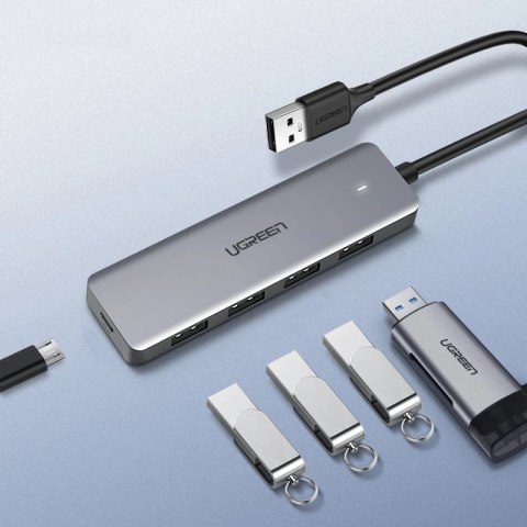 Ugreen rozdzielacz HUB USB - 4x USB 3.2 Gen 1 z portem zasilania micro USB szary (CM219 50985) Ugreen rozdzielacz HUB USB - 4x USB 3.2 Gen 1 z portem zasilania micro USB szary (CM219 50985)