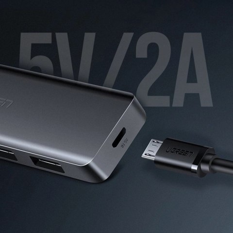Ugreen rozdzielacz HUB USB - 4x USB 3.2 Gen 1 z portem zasilania micro USB szary (CM219 50985) Ugreen rozdzielacz HUB USB - 4x USB 3.2 Gen 1 z portem zasilania micro USB szary (CM219 50985)
