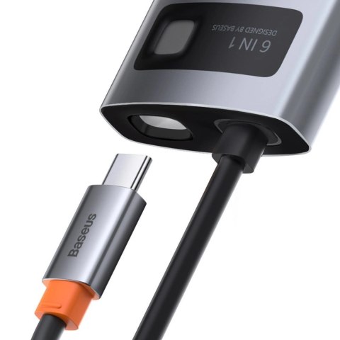 HUB Baseus Metal Gleam 6w1 USB-C - USB-C PD 100W 1x HDMI 4K 30Hz 3x USB-A 3.2 1x RJ45 - szary HUB Baseus Metal Gleam 6w1 USB-C - USB-C PD 100W 1x HDMI 4K 30Hz 3x USB-A 3.2 1x RJ45 - szary