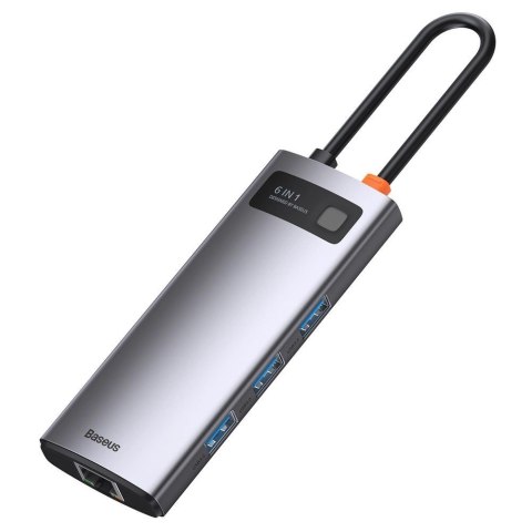 HUB Baseus Metal Gleam 6w1 USB-C - USB-C PD 100W 1x HDMI 4K 30Hz 3x USB-A 3.2 1x RJ45 - szary HUB Baseus Metal Gleam 6w1 USB-C - USB-C PD 100W 1x HDMI 4K 30Hz 3x USB-A 3.2 1x RJ45 - szary