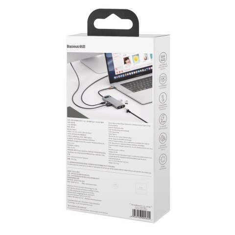 HUB Baseus Metal Gleam 6w1 USB-C - USB-C PD 100W 1x HDMI 4K 30Hz 3x USB-A 3.2 1x RJ45 - szary HUB Baseus Metal Gleam 6w1 USB-C - USB-C PD 100W 1x HDMI 4K 30Hz 3x USB-A 3.2 1x RJ45 - szary