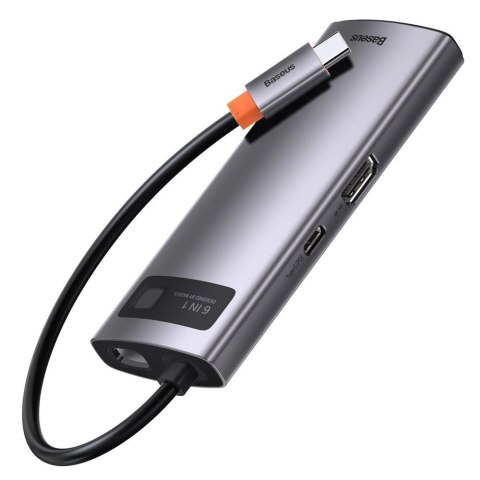 HUB Baseus Metal Gleam 6w1 USB-C - USB-C PD 100W 1x HDMI 4K 30Hz 3x USB-A 3.2 1x RJ45 - szary HUB Baseus Metal Gleam 6w1 USB-C - USB-C PD 100W 1x HDMI 4K 30Hz 3x USB-A 3.2 1x RJ45 - szary